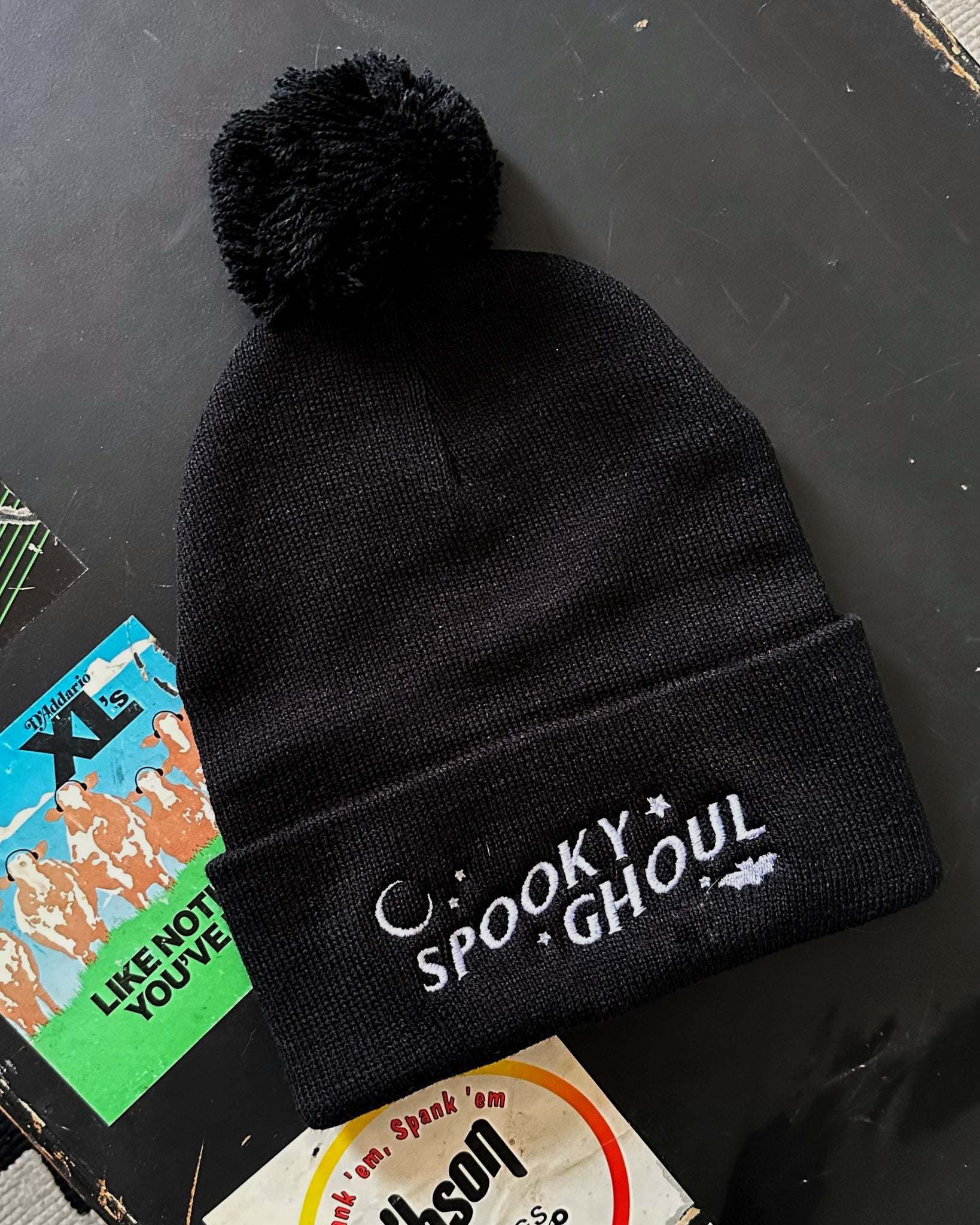Spooky Ghoul embroidered pompom beanie
