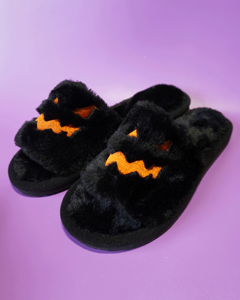 Black Open Toe Pumpkin Slippers