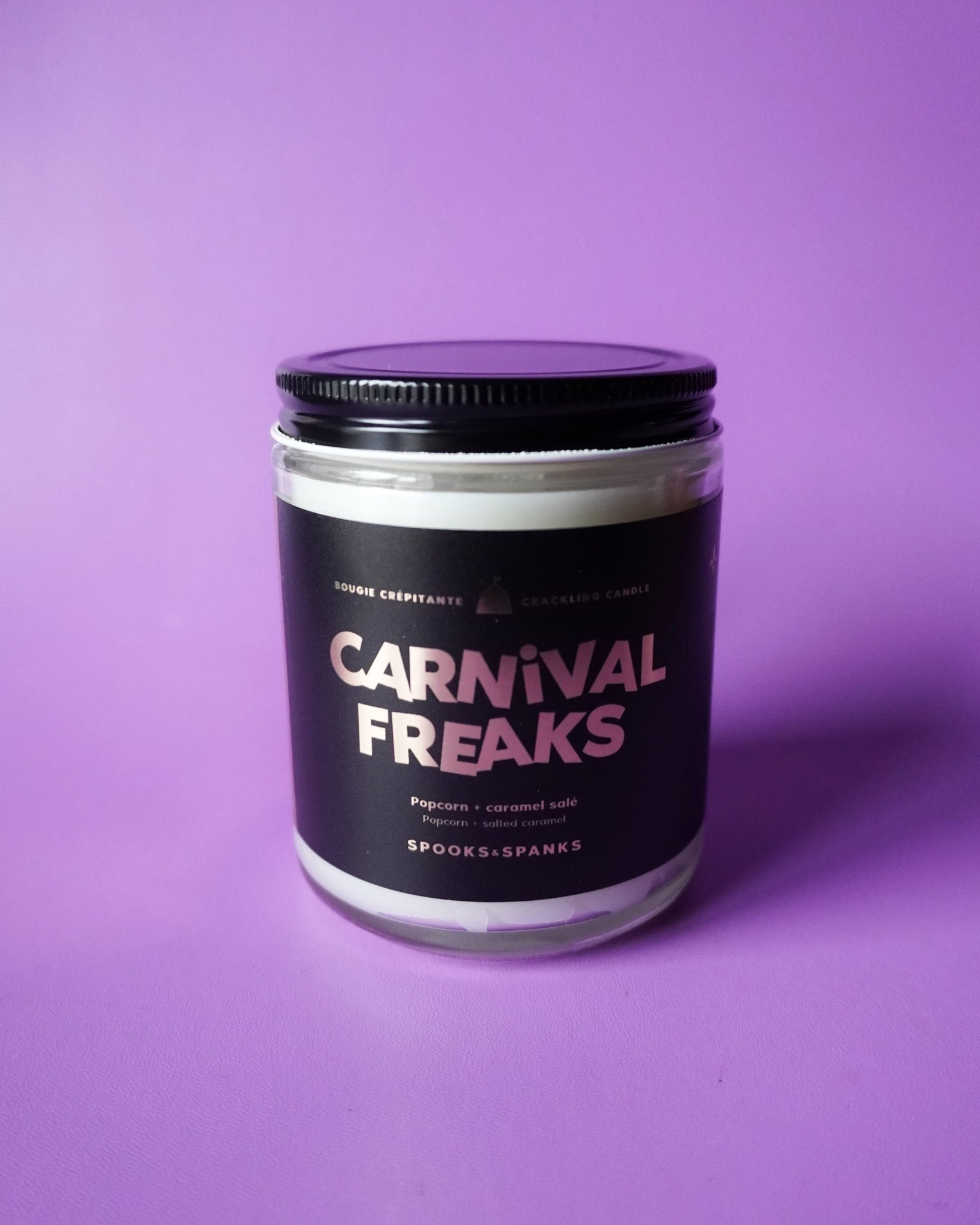 Bougie à mèche crépitante Carnival Freaks - Popcorn + Caramel Salé