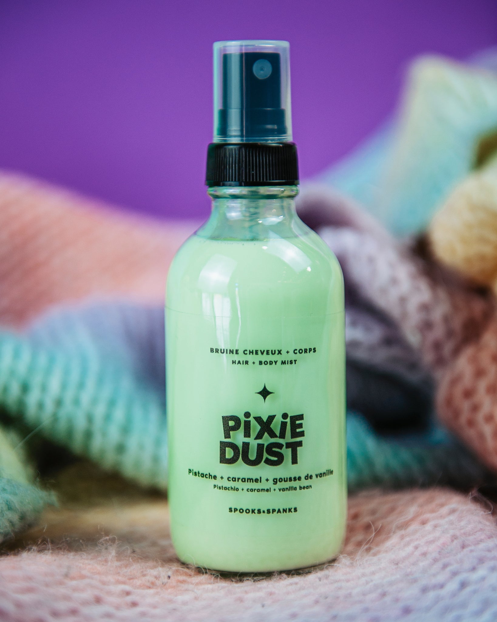 Brume corps et cheveux Pixie Dust pistaches + caramel + gousse de vanille