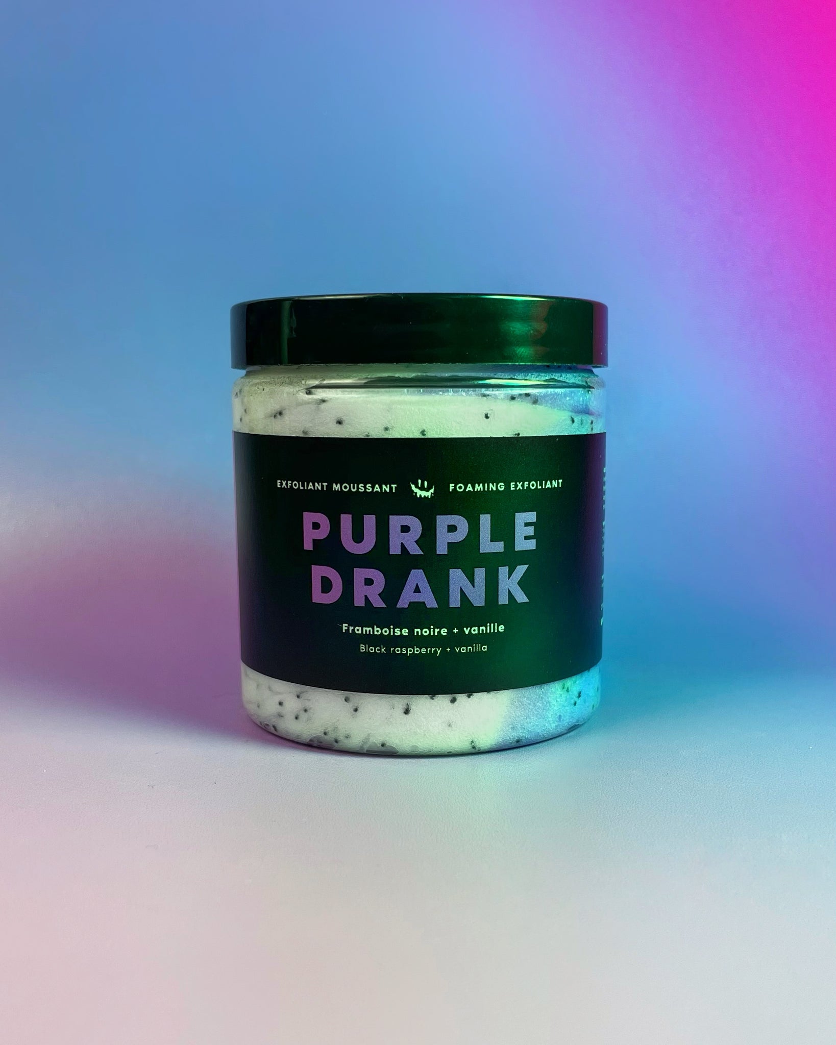 Purple Drank framboise noire + vanille exfoliant moussant